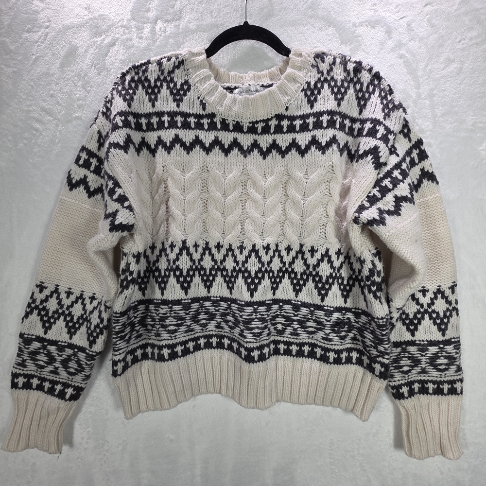 Womens Black and Cream Crop Knit Sweater Size XL